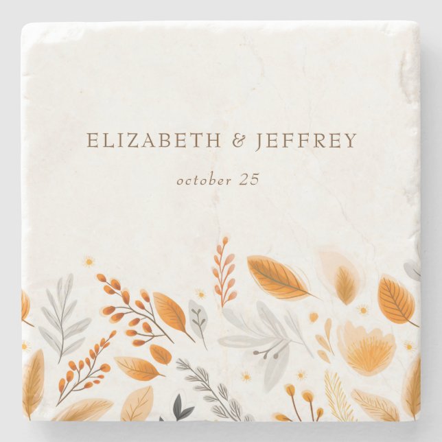 Terrakotta Modernt Skript Elegant Höstbröllop Stenunderlägg (Framsidan)