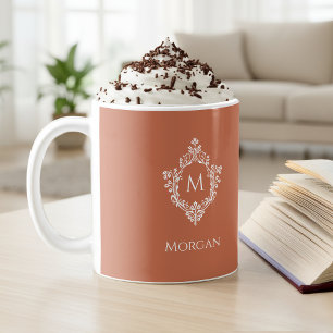 Terrakotta Monogram Elegant Vintage Vapen & Namn Kaffemugg