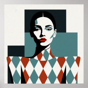 Terrakotta-muse: Geometrisk tribal porträtt i jord Poster