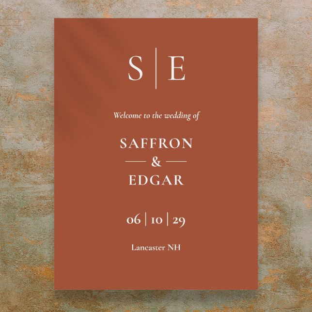 Terrakotta och guldmonogram Vigsel Välkomstskylt Poster (Terracotta And Gold Monogram Wedding Welcome Sign)