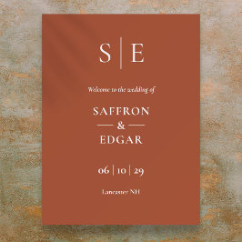 Terrakotta och guldmonogram Vigsel Välkomstskylt Poster