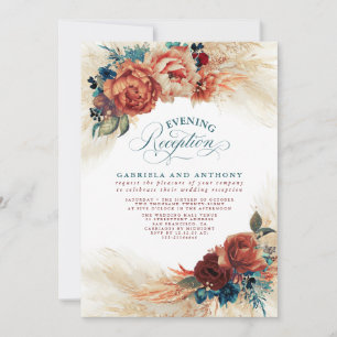 Terrakotta och tealblå blommande kvällsmottagning inbjudningar