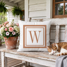 Terrakotta och vit klassisk fyrkantig monogram kudde