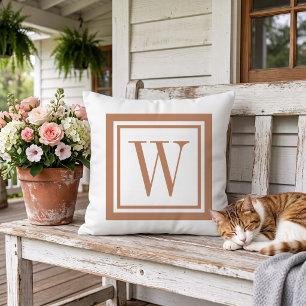 Terrakotta och vit klassisk fyrkantig monogram kudde
