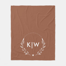 Terrakotta och Vit | Modern Initialer Monogram Fleecefilt