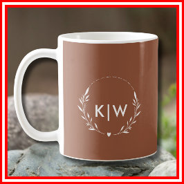 Terrakotta och Vit | Modern Initialer Monogram Kaffemugg