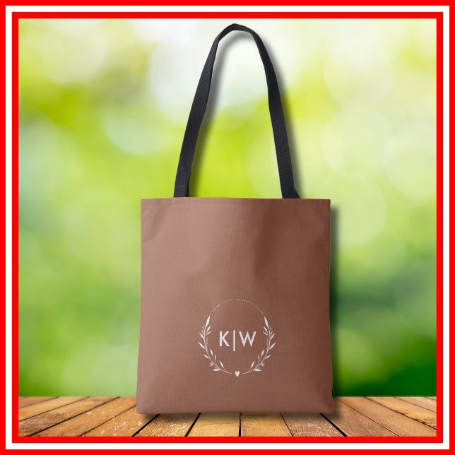 Terrakotta och Vit | Moderna Initialer Monogram  Tygkasse (Terracotta and White | Modern Initials Monogram Tote Bag)