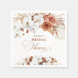 Terrakotta och vita blommor Boho botanisk dusch Pappersservett