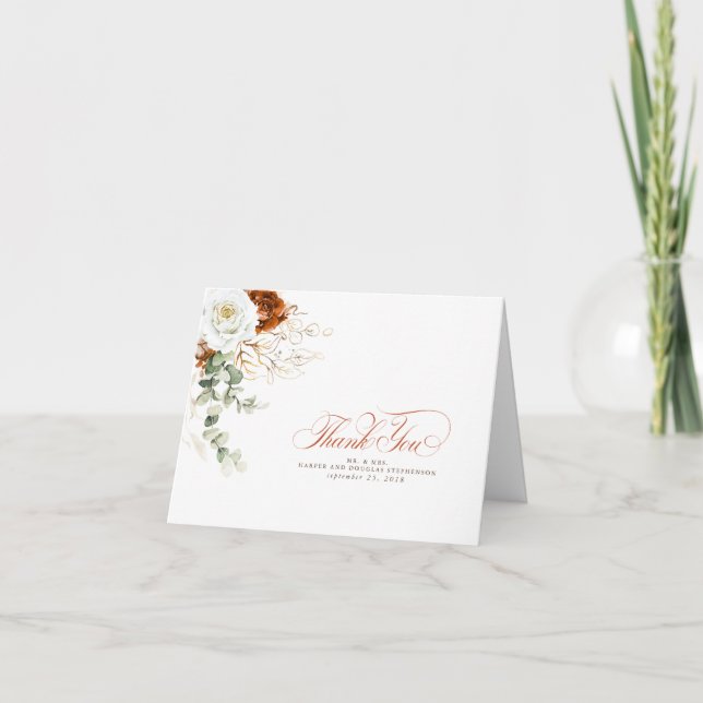 Terrakotta och vita blommor Boho tack Kort (Framsida)
