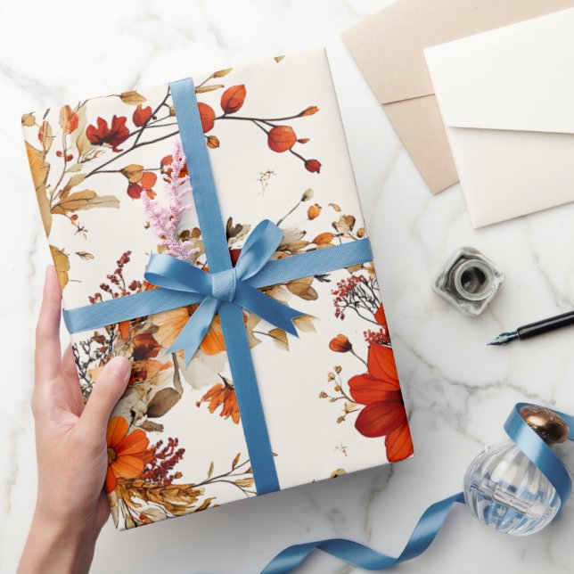 Terrakotta och vita blommor Botanisk Boho Exotisk Presentpapper (Gifting)