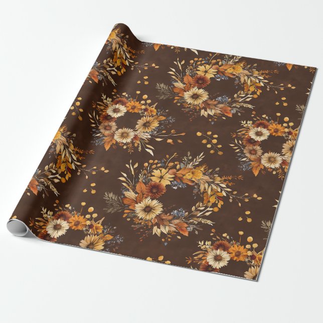Terrakotta och vita blommor Botanisk Boho Exotisk Presentpapper (Utrullad)