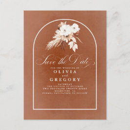 Terrakotta och vita blommor Save The Date Meddelande Vykort