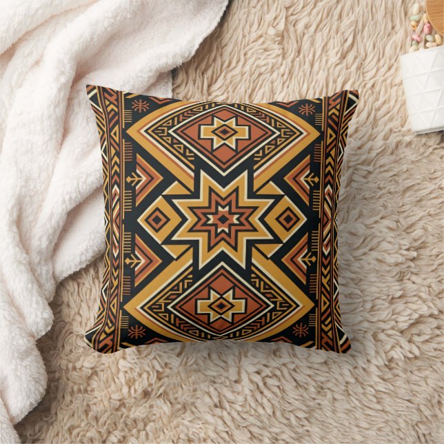 Terrakotta Ocker Boho Geometrisk Abstrakt Mönster Kudde (Filt)