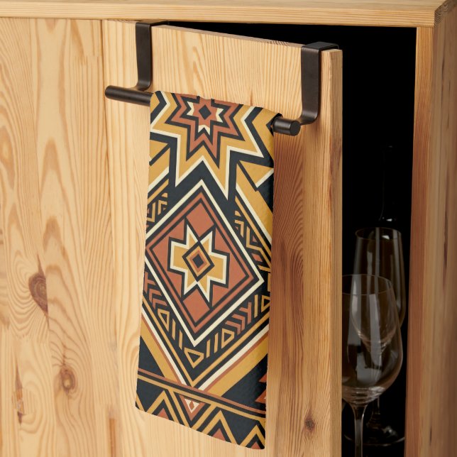 Terrakotta Ocker Boho Geometriskt Abstrakt Mönster Kökshandduk (Thirds Fold)
