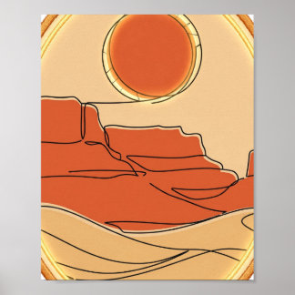 Terrakotta Öken Sol — Minimalistisk Linjekonst Poster