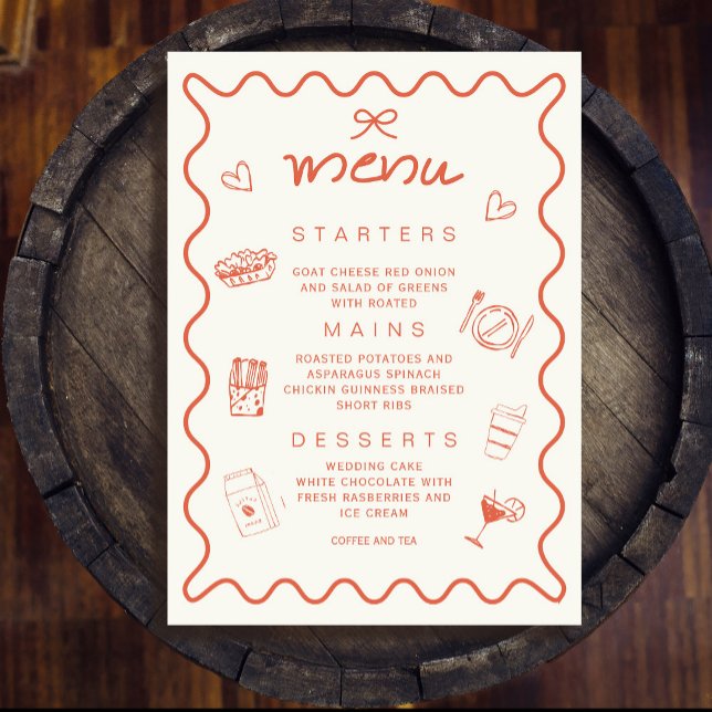 Terrakotta Orange Coquette Bow Spanskt Menyval Inbjudningar (Terracotta Orange Coquette Bow Spanish Menu Invitation#zazzlemade#zazzlefinds #minimalism #drawnmenu)