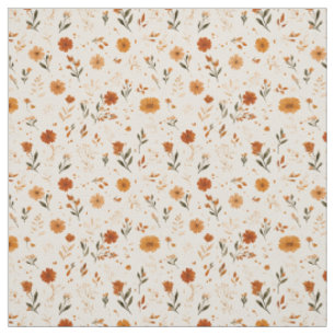 Terrakotta Orange Persika Vildblomma Boho Blommig Tyg