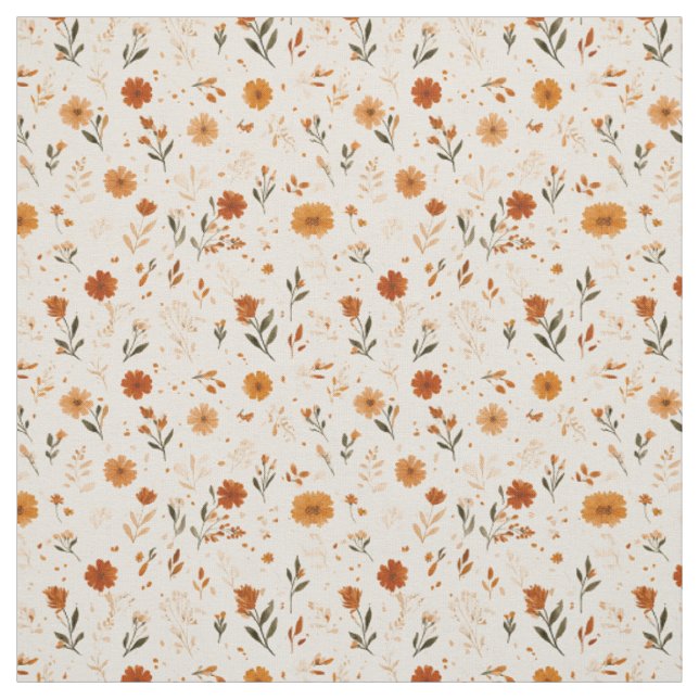 Terrakotta Orange Persika Vildblomma Boho Blommig Tyg (Provkarta)