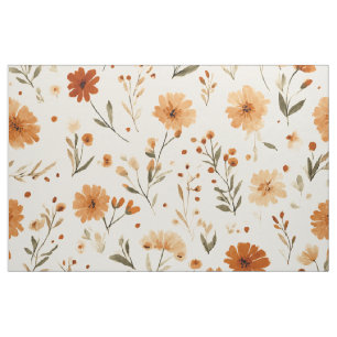 Terrakotta Orange Persika Vildblomma Boho Blommig Tyg