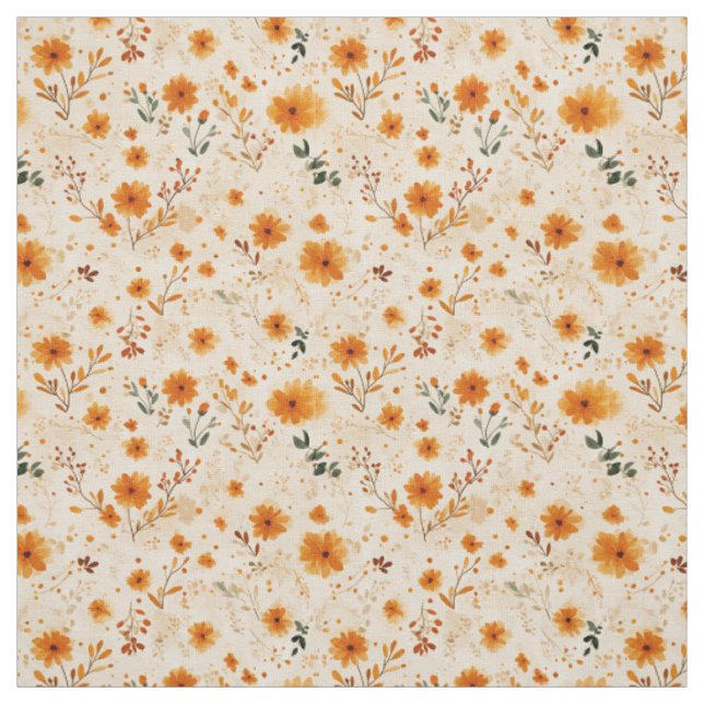 Terrakotta Orange Persika Vildblomma Boho Blommig Tyg (Provkarta)