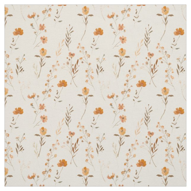 Terrakotta Orange Persika Vildblomma Boho Blommig Tyg (Provkarta)