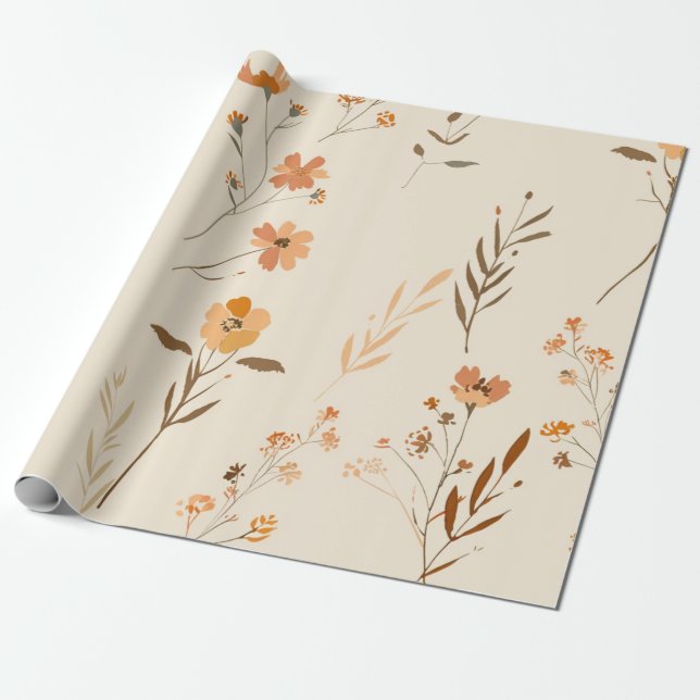 Terrakotta Orange Persika Vildblomma Feminint Boho Presentpapper (Utrullad)