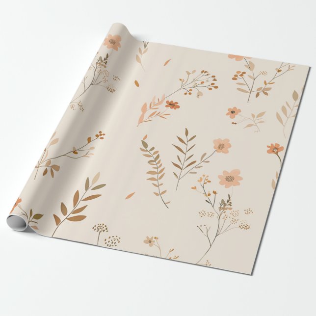 Terrakotta Orange Persika Vildblomma Feminint Boho Presentpapper (Utrullad)