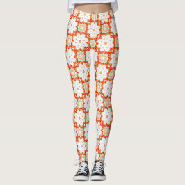 Terrakotta Orange & Salvia Grön Geometrisk Blommig Leggings