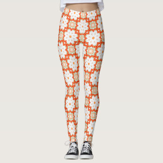 Terrakotta Orange & Salvia Grön Geometrisk Blommig Leggings