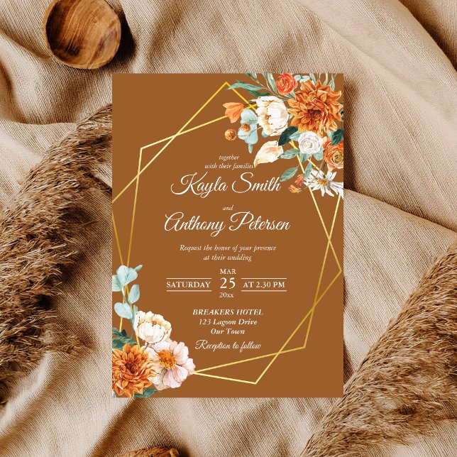 Terrakotta orange vita rosor bröllopsinbjudan inbjudningar (Terracotta orange white roses wedding invite cards template qr RSVP all in one wedding invites)