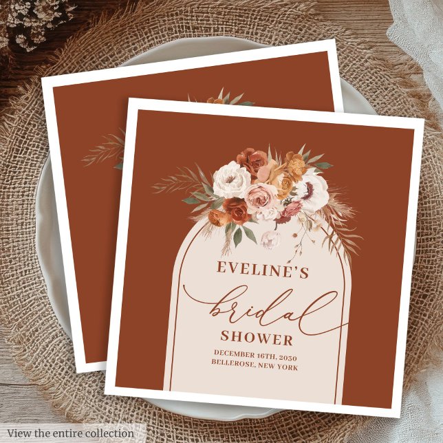 Terrakotta Pampas Boho servetter för Bröllopsfest (Terracotta Pampas Boho Napkins for Bridal Shower)