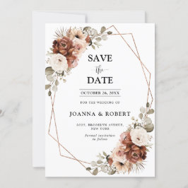 Terrakotta Pampas Gräs Rustik Geometrisk Bröllop Spara Datumet