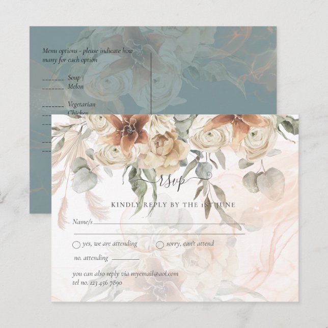 Terrakotta Pampasgräs BOHO Bröllop Vykort (Fram/baksida)