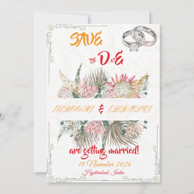 Terrakotta Pampasgräs Bröllopsinbjudan Spara Datumet (Framsida)