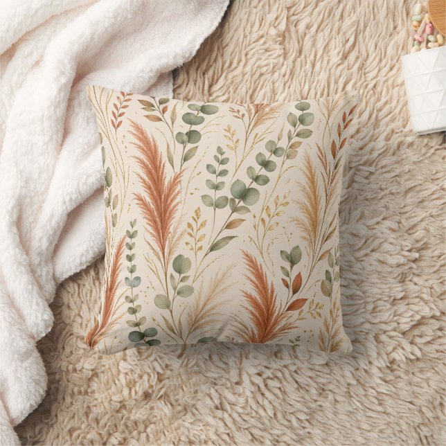 Terrakotta Pampasgräs Eukalyptus Neutral Boho Kudde (Filt)