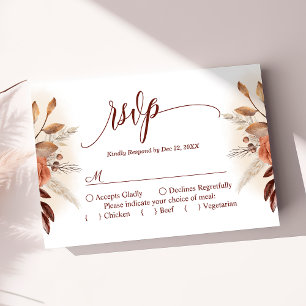 Terrakotta Pampasgräs Script Floral Bröllop RSVP OSA Kort