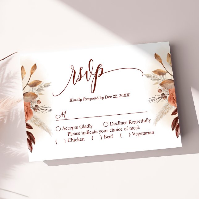 Terrakotta Pampasgräs Script Floral Bröllop RSVP OSA Kort (Skapare uppladdad)