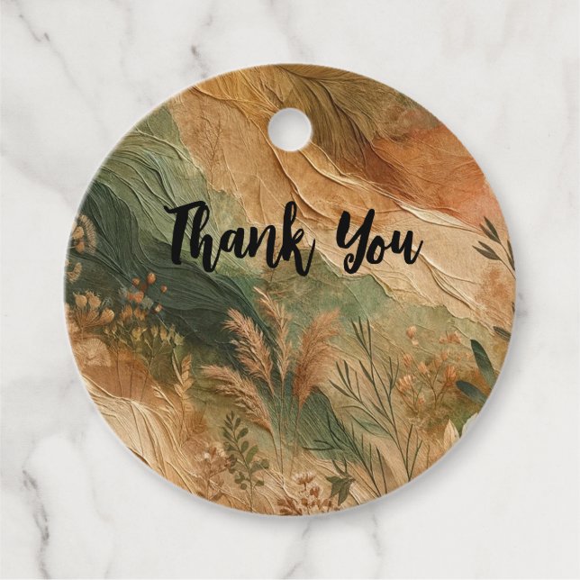 Terrakotta Persika Pressade Blommor Boho Bröllop Gåvor Etiketter (Framsida)