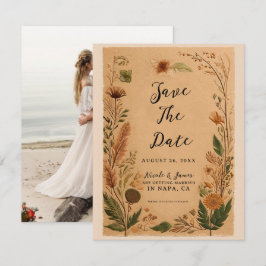 Terrakotta Persika Pressade Blommor Boho Bröllop Inbjudningar