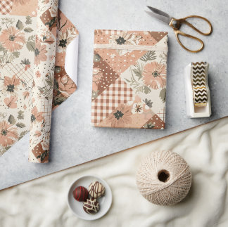 Terrakotta Persika Quilt Jordnära Gingham Cottagec Presentpapper
