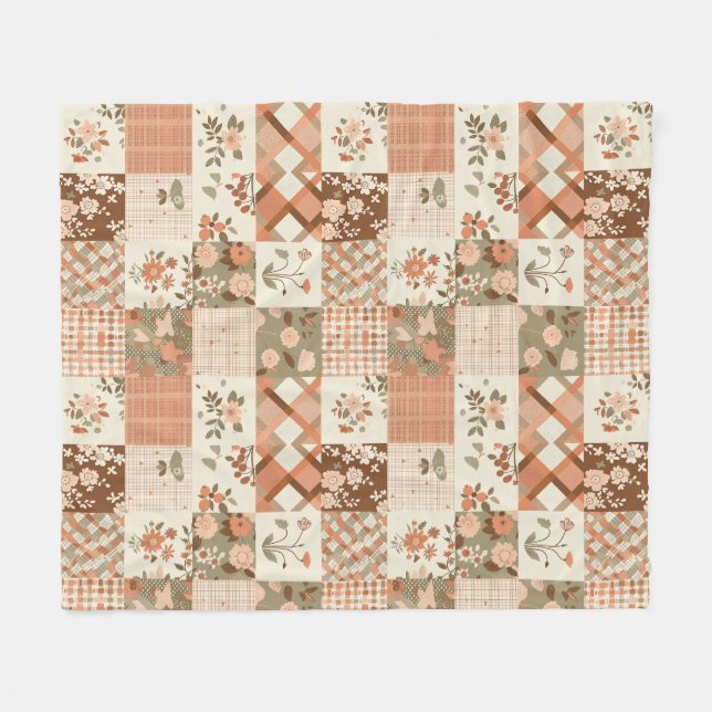 Terrakotta-persikofärgad quilt-lappteknik-rutig bl fleecefilt (Framsidan (Horisontell))