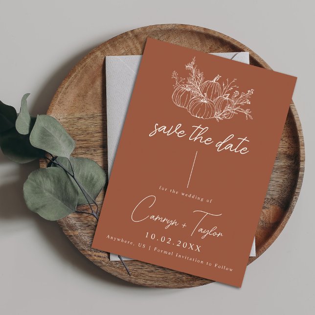 Terrakotta Pumpa Bröllop Spara Datumet (Skapare uppladdad)