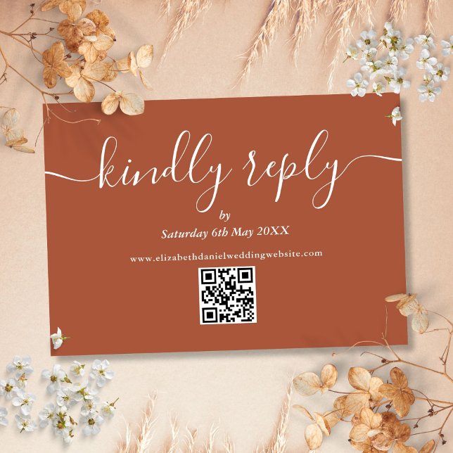 Terrakotta QR-kod Skript Bröllop Snälla svara OSA Kort (Terracotta QR Code Script Wedding Kindly Reply RSVP Card)