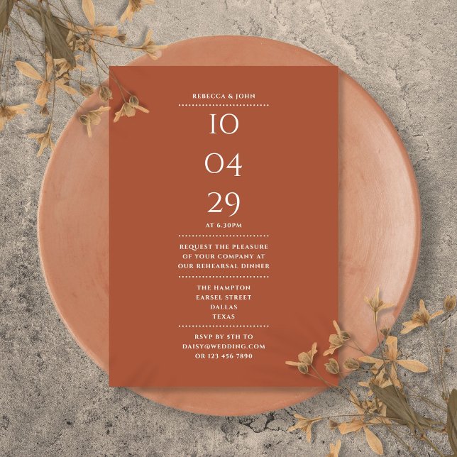 Terrakotta Repetitionsmiddagsdatum Inbjudningar (Terracotta Rehearsal Dinner Date Invitation)