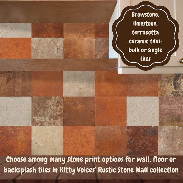 Terrakotta röd enkel rustik  kakelplatta (Rustic stone brownstone, limestone, terracotta print ceramic tile wall, floor and backsplash decor)
