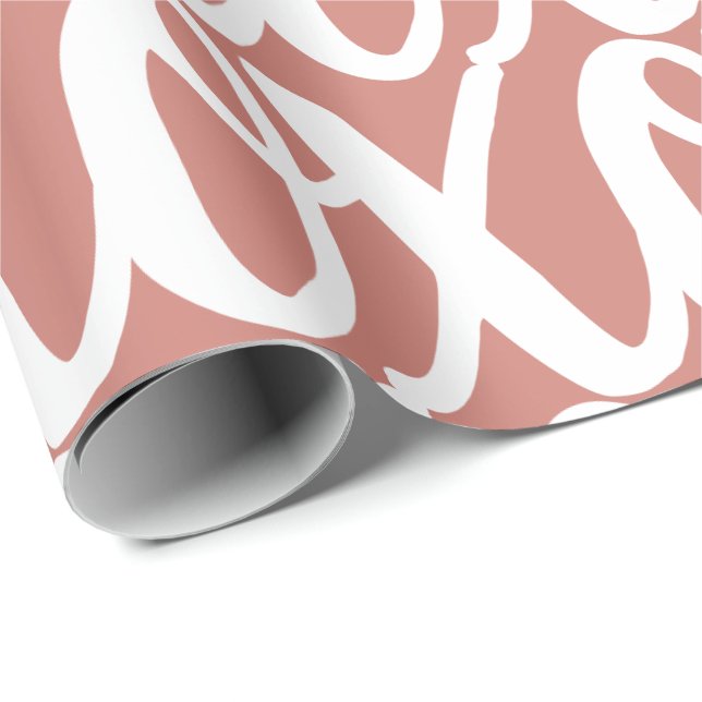 Terrakotta Rosa Vitt Mönster Presentpapper (Rullad Hörn)