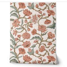 Terrakotta Rosafärgade Blommor Chinoiserie Chintz
