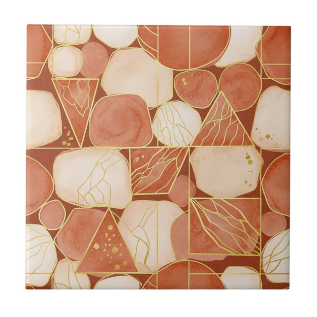 Terrakotta Rosé Kräm Geometrisk Guldmosaik Kakelplatta (Framsidan)