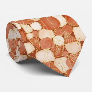 Terrakotta Rosé Kräm Geometrisk Guldmosaik Slips