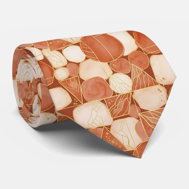 Terrakotta Rosé Kräm Geometrisk Guldmosaik Slips (Rullad)